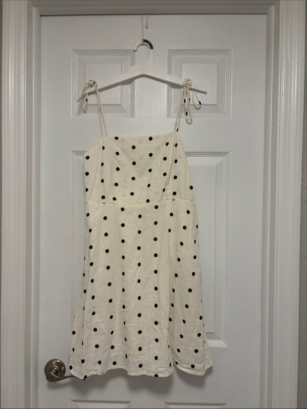 Old Navy Cream Mini Dress with Black Polka Dots and Tie Straps - A-Line